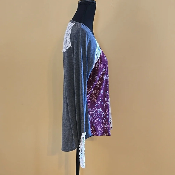 Jolt Boho Red and White Long Sleeve Blouse S - Picture 2 of 4